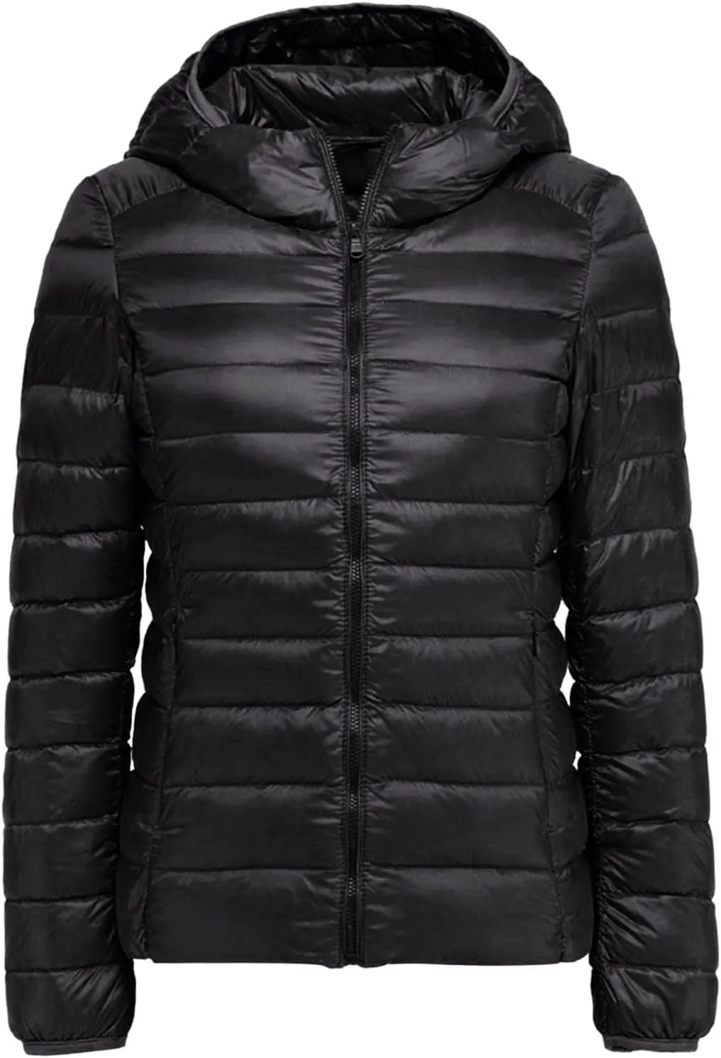 Womens Puffer Jacket Packable Down Jackets Winter Warm Lightweight Short Down Coat Full Zip Hooded Slim Fit Outwear