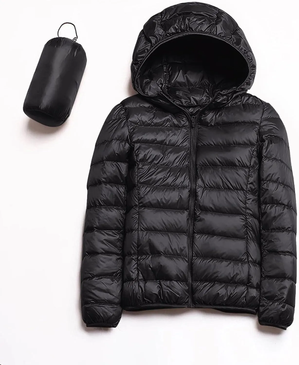 Womens Puffer Jacket Packable Down Jackets Winter Warm Lightweight Short Down Coat Full Zip Hooded Slim Fit Outwear