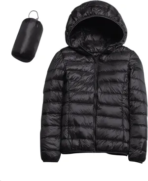 Womens Puffer Jacket Packable Down Jackets Winter Warm Lightweight Short Down Coat Full Zip Hooded Slim Fit Outwear