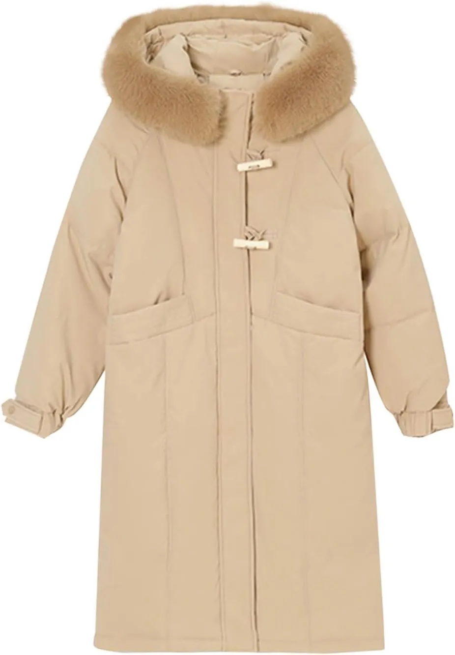 Women's Winter Warm Puffer Coats Long Faux Fur Trim Hoodie Down Jackets Long Sleeve Full Zip Trendy Parkas Outerwear