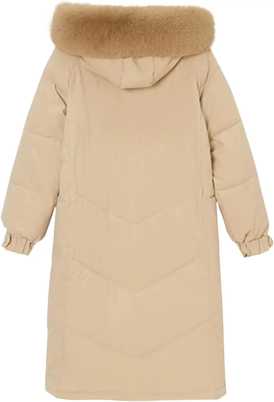 Women's Winter Warm Puffer Coats Long Faux Fur Trim Hoodie Down Jackets Long Sleeve Full Zip Trendy Parkas Outerwear